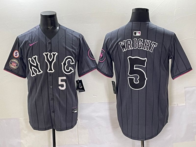 Men 2025 New York Mets #5 Wright Grey Game Nike MLB Jersey style 011